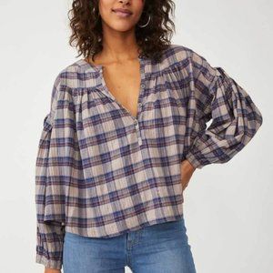 Free People Jessi Plaid Top Size M